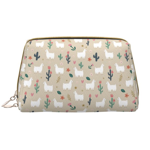 Picia Cute Alpaca Print Leather Makeup Bag Make Up Bag Travel Toiletry Bag for Her Girlfriend Teacher Teen Girl Gifts