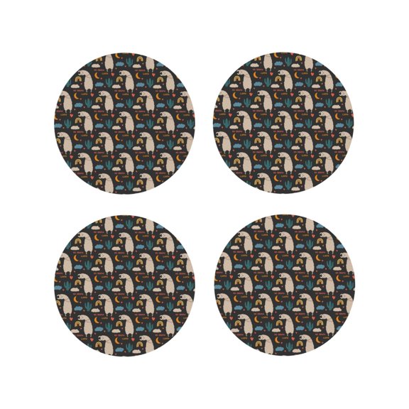 Picia Cute Alpaca Printed Leather Coasters for Drinks, 4" Drink Coasters Set of 4 for Tabletop Protection, Handmade Luxurious Home Décor and Housewarming Gift -Round Shape