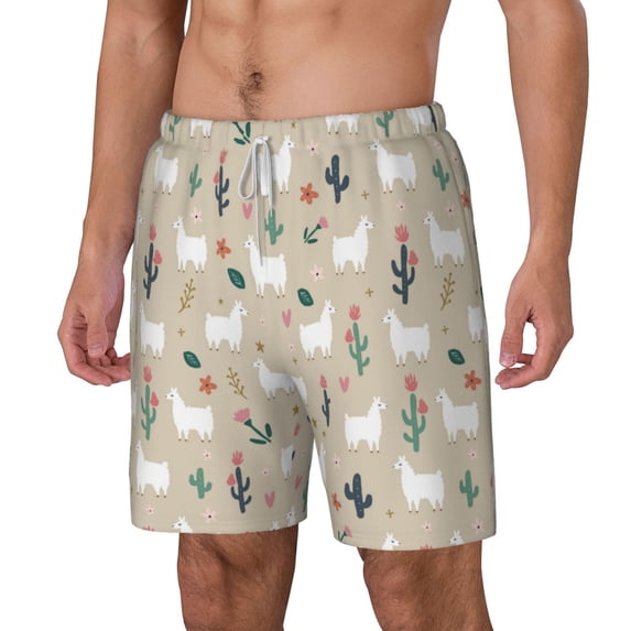 Picia Cute Alpaca pattern Mens Swim Trunks with Compression Liner Stretch Beach Shorts Quick Dry with Zipper Pockets No-Chafing Board Shorts-X-Large
