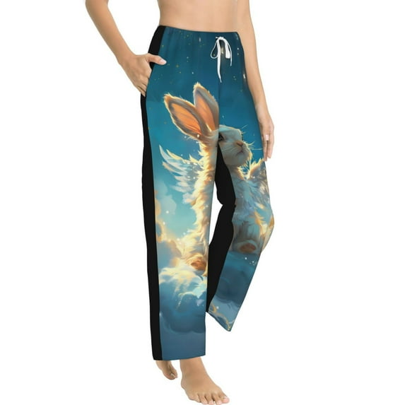 Picia Cute Angel Winged Rabbit Womens Soft Woven Cotton Elastic Waistband Sleep Pajama Pant Lounge Sleep Pant With Pockets And Drawstring-Small