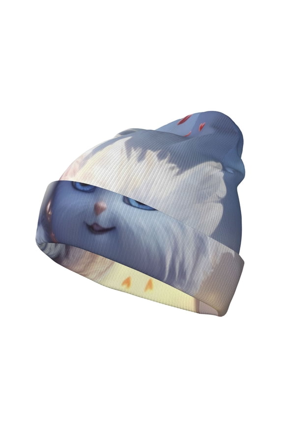 Cute Animal Couple Pattern Knitted Beanie Hat for Men and Women , Unisex Winter Warm Stretchy Knit Cap Thick Fisherman Beanies Cuffed Plain Skull Caps