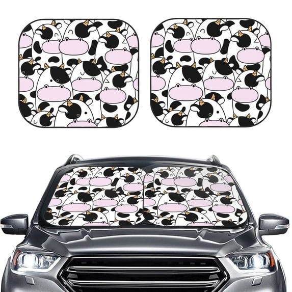Picia Cute Animal with Cow 2 Piece Car Windshield Sun Shade Foldable | Foldable Sun Shield for Front Window Blocks UV Rays and Keeps Your Vehicle Cool-Large