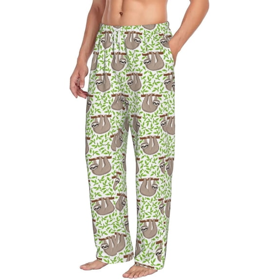 Picia Cute Animal Sloth On A Branch Mens Soft Woven Cotton Elastic Waistband Sleep Pajama Pant Lounge Sleep Pant With Pockets And Drawstring-Large