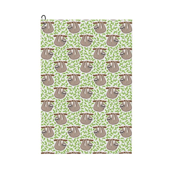Picia Cute Animal Sloth On A Branch Microfiber Golf Towel (24" X 16") with Carabiner Clip, Waffle Pattern Hook - Golf Accessories and Gifts, Father's Day, Christmas, Birthday Gift