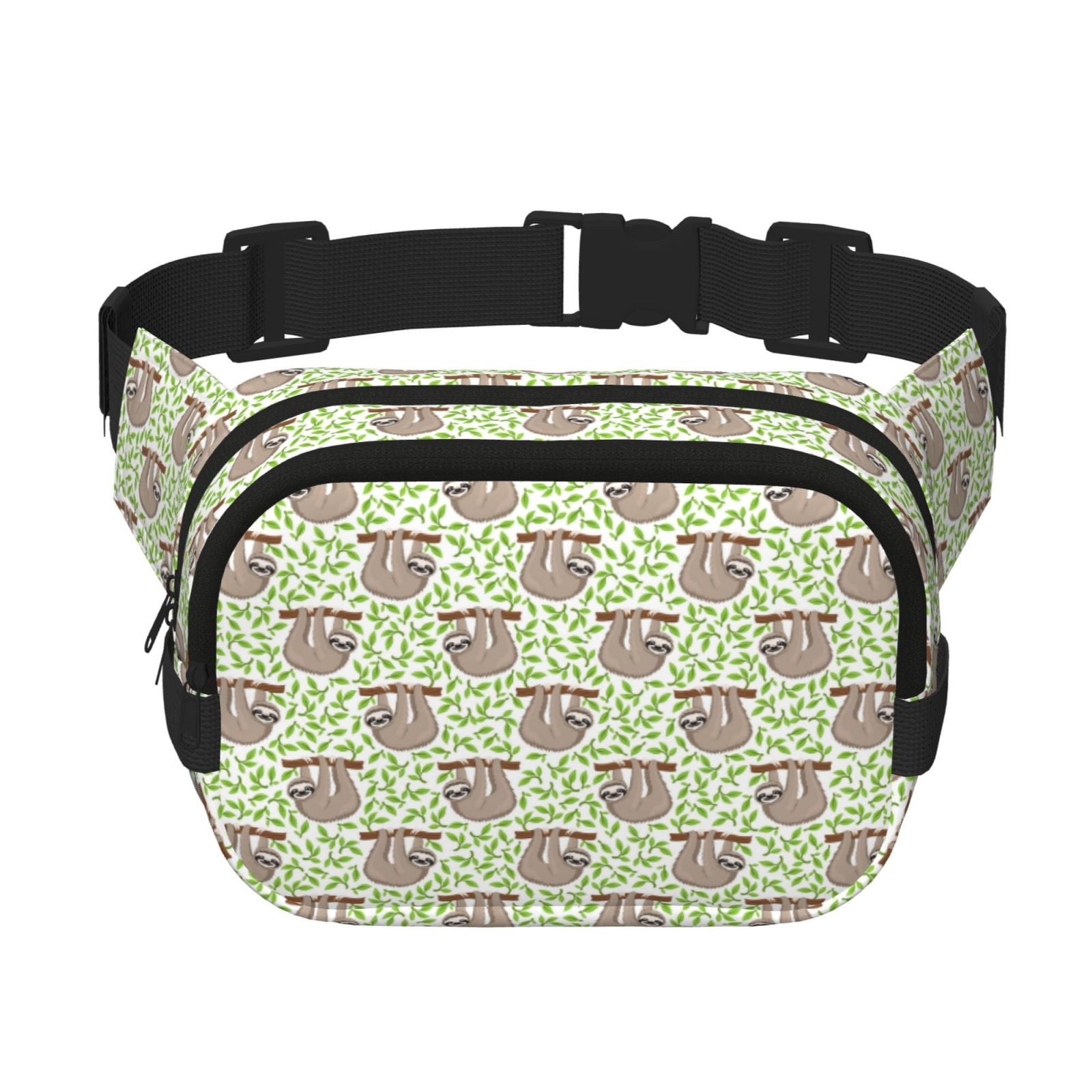 Picia Cute Animal Sloth On A Branch Print Square Double-Layer Waist Bag Mini Adjustable Waist Belt Bag Exercise Running Travel Hiking
