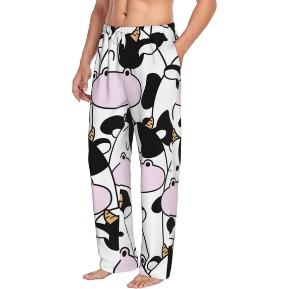 Picia Cute Animal with Cow Mens Soft Woven Cotton Elastic Waistband Sleep Pajama Pant Lounge Sleep Pant With Pockets And Drawstring-XX-Large