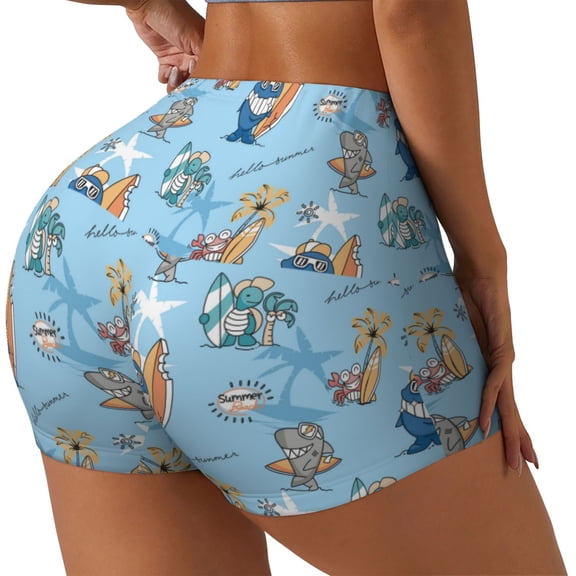 Picia Cute Animals Surfers Printed Workout Shorts for Women Seamless Scrunch Butt Lifting High Waisted Yoga Gym Booty Running Moisture-wicking Short Pants-X-Large
