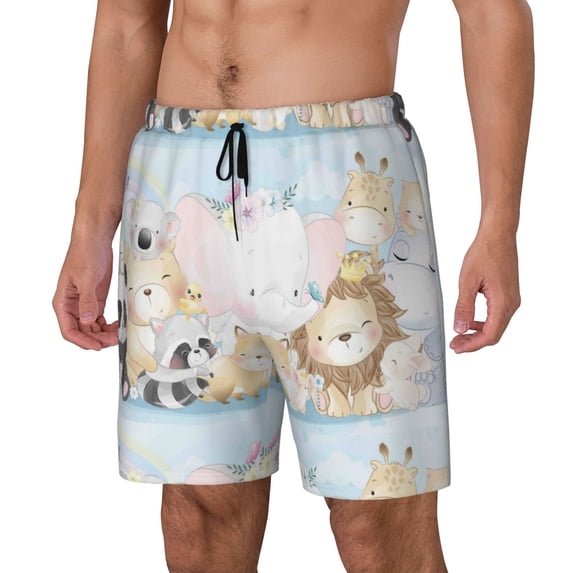 Picia Cute Animals pattern Mens Swim Trunks with Compression Liner Stretch Beach Shorts Quick Dry with Zipper Pockets No-Chafing Board Shorts-Medium