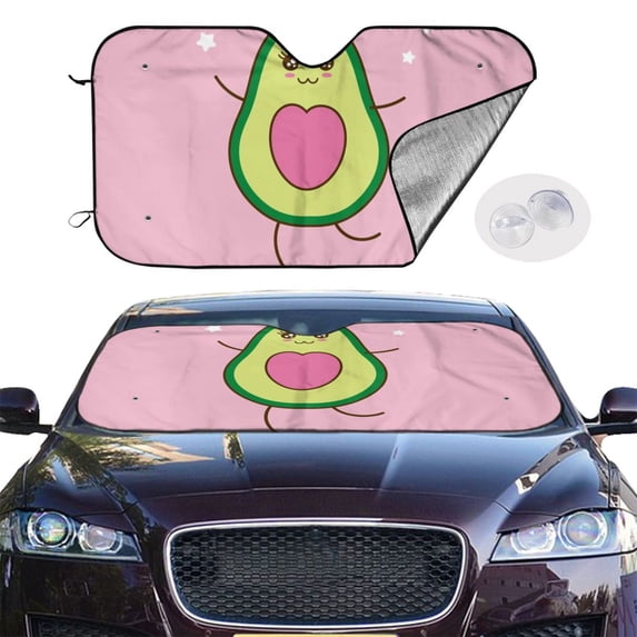 Picia Cute Avocado Curved Windshield Sunshade Accordion Folding Style Auto Shade for Car Truck SUV Van Blocks UV Ray Sun Visor Protector -