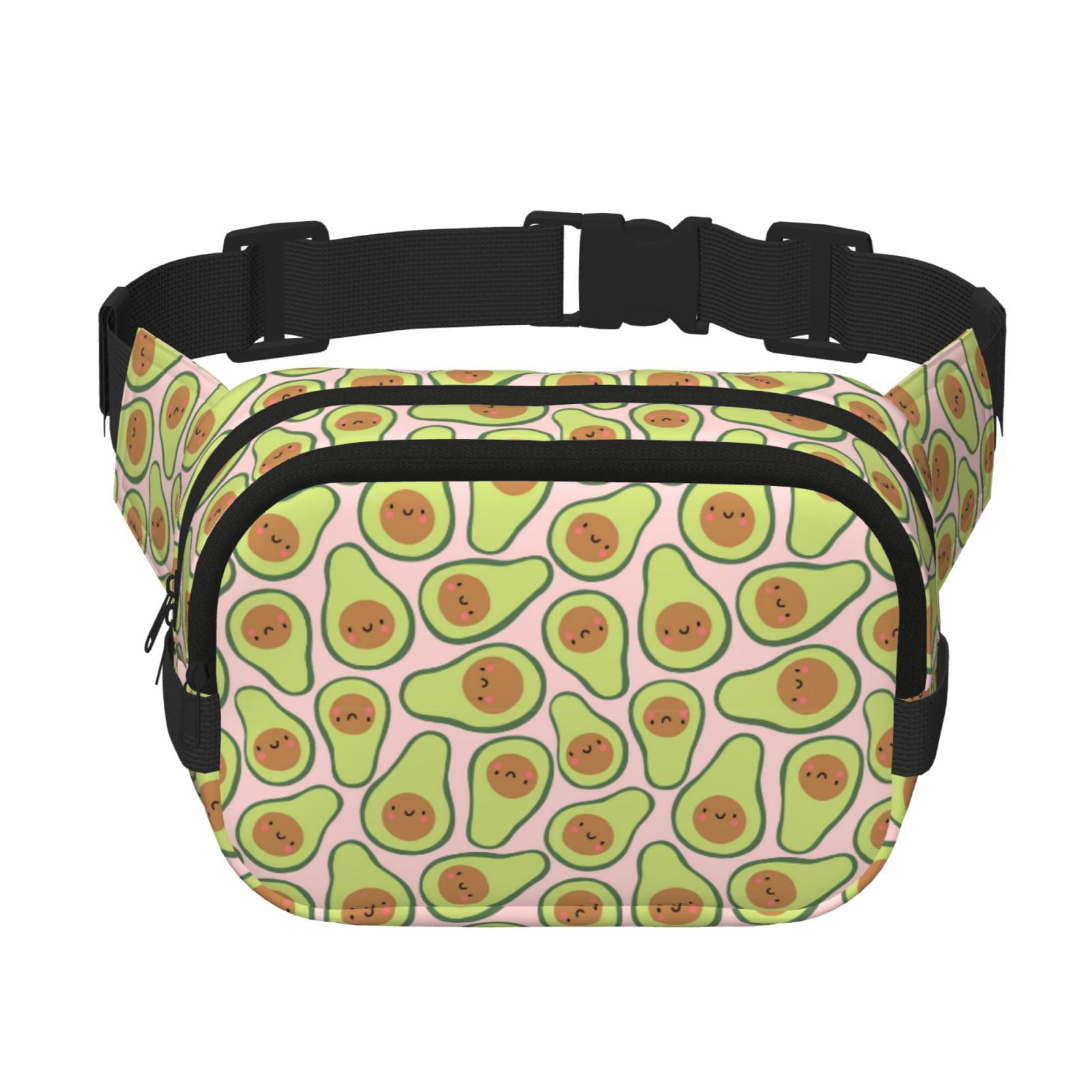 Picia Cute Avocado Print Square Double-Layer Waist Bag Mini Adjustable Waist Belt Bag Exercise Running Travel Hiking