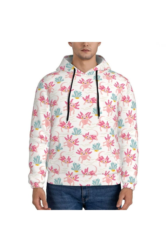 Cute Axolotl Pattern Casual Men's Hoodie - Lightweight Hooded Sweatshirt with Kangaroo Pocket, Comfortable Pullover for Everyday, Travel-XX-Large