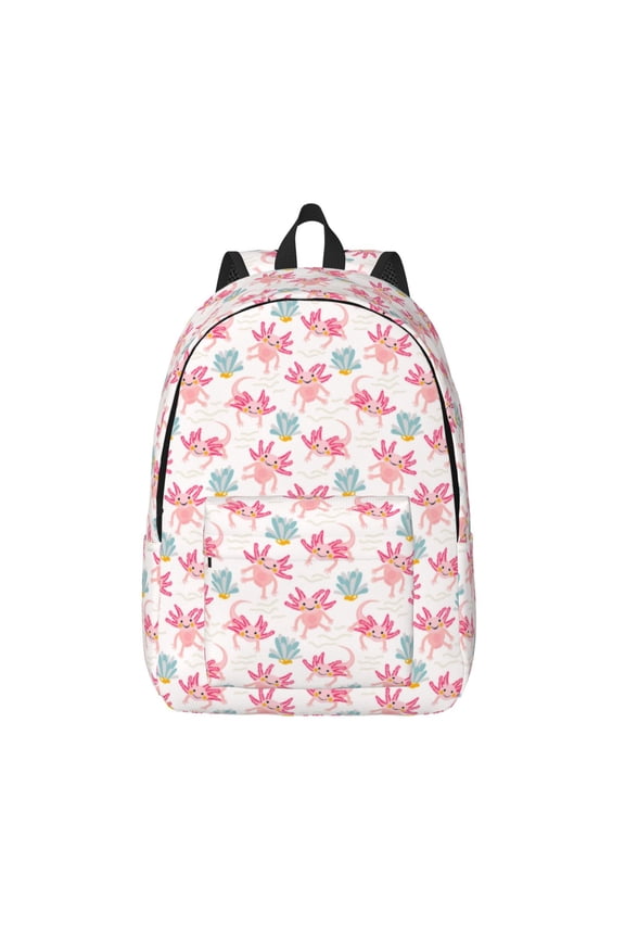 Cute Axolotl Printed Canvas Daypack - Stylish and Durable Vintage Compact Backpack - Class, Work, Travel, or Laptop Bookbag,Organized Compartments-Small