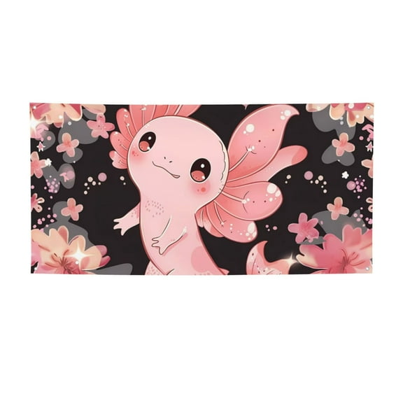 Picia Cute Axolotl Sakura Blossoms A Pattern Party Banner, Festive Decoration, Holiday Banner, Celebration Decor, Event Banner, Reusable Party Banner-Medium