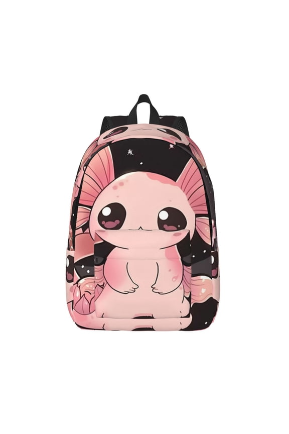 Cute Axolotl Sakura Blossoms B Printed Canvas Daypack - Stylish and Durable Vintage Compact Backpack - Class, Work, Travel, or Laptop Bookbag,Organized Compartments-Small