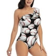 thumbnail image 1 of Picia Cute Baseball Pattern Women's One Piece Swimsuits,One Shoulder Swimwear Asymmetric ,Ruffle Monokinis Bathing Suits,High Waisted Flattering Bathing Suits-Medium, 1 of 8