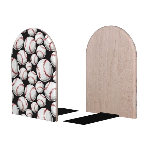 Picia Cute Baseball Pattern Wood Bookends for Shelves,Non-slip Bookends, Heavy Duty Wooden Bookend Support,1 Pair