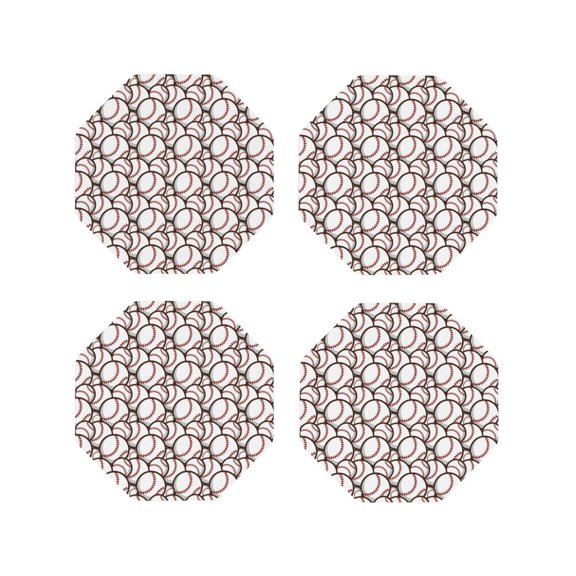 Picia Cute Baseball Printed Leather Coasters for Drinks, 4" Drink Coasters Set of 4 for Tabletop Protection, Handmade Luxurious Home Décor and Housewarming Gift -Octagon