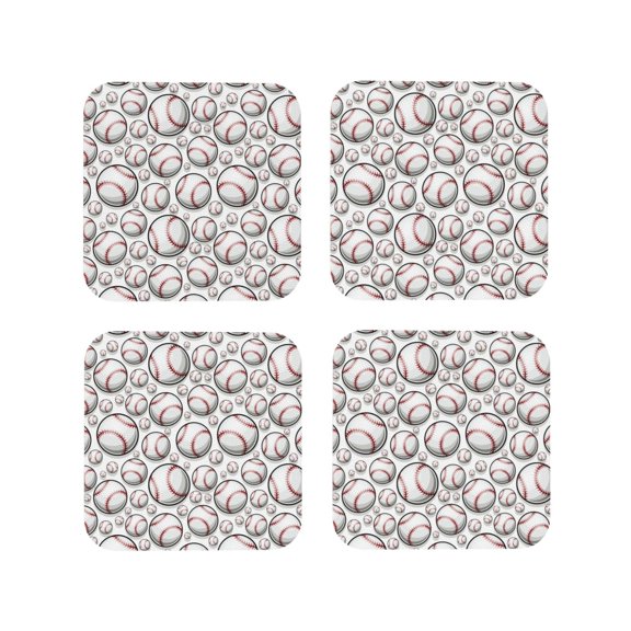 Picia Cute Baseball Printed Leather Coasters for Drinks, 4" Drink Coasters Set of 4 for Tabletop Protection, Handmade Luxurious Home Décor and Housewarming Gift -Square