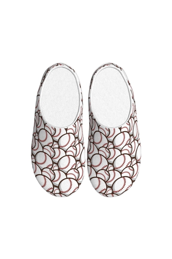 Cute Baseball for Women's Lamb-hug Comfy Fleece House Slippers Memory Foam, Slip-on House Shoes Indoor Outdoor-35/36