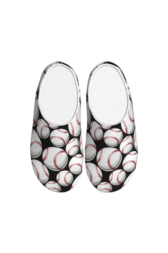Cute Baseball for Women's Lamb-hug Comfy Fleece House Slippers Memory Foam, Slip-on House Shoes Indoor Outdoor-40/41