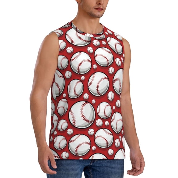 Picia Cute Baseball mens Cotton Tank Undershirts , Moisture-wicking Ribbed Tanks, Lightweight Cotton Tank Undershirts-3X-Large