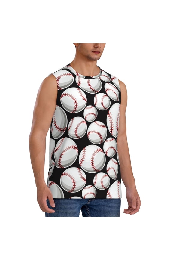 Cute Baseball mens Cotton Tank Undershirts , Moisture-wicking Ribbed Tanks, Lightweight Cotton Tank Undershirts-Small