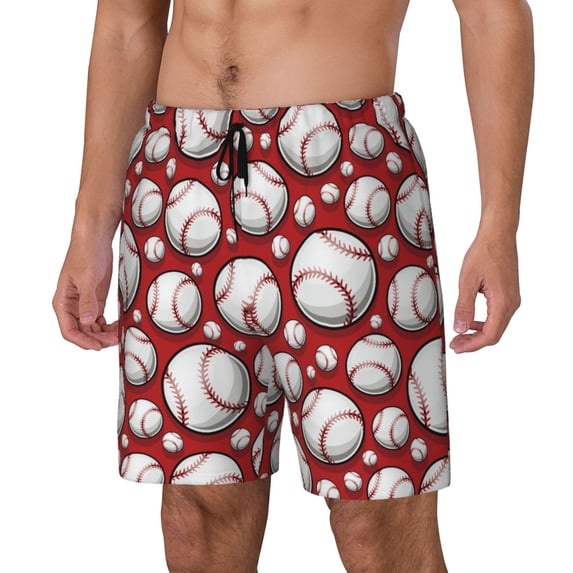 Picia Cute Baseball pattern Mens Swim Trunks with Compression Liner Stretch Beach Shorts Quick Dry with Zipper Pockets No-Chafing Board Shorts-X-Large