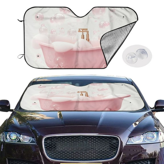 Picia Cute Bathtub Curved Windshield Sunshade Accordion Folding Style Auto Shade for Car Truck SUV Van Blocks UV Ray Sun Visor Protector -Small