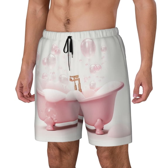 Picia Cute Bathtub pattern Mens Swim Trunks with Compression Liner Stretch Beach Shorts Quick Dry with Zipper Pockets No-Chafing Board Shorts-Small