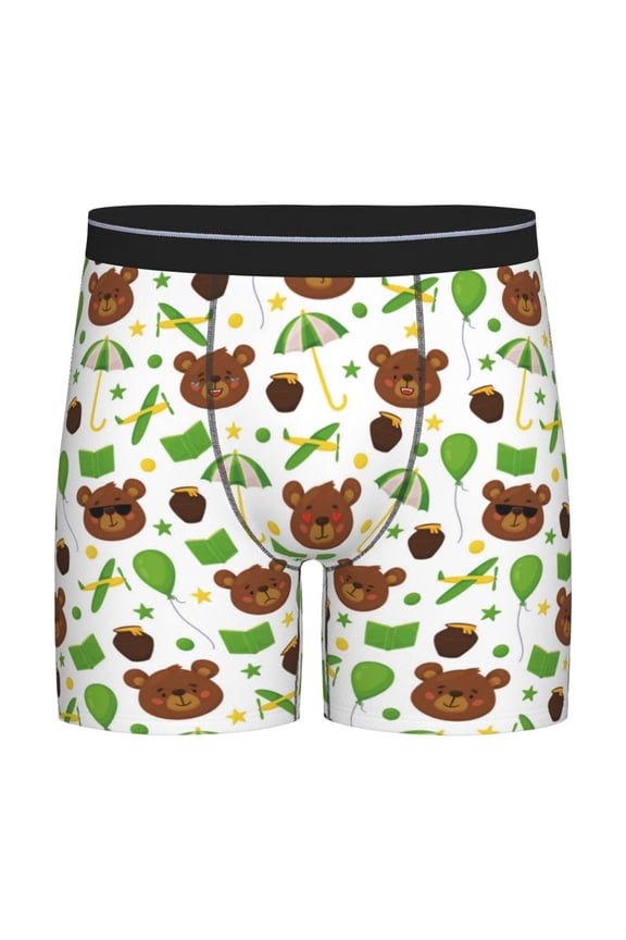 Cute Bear Pattern Men's Athletic Long Leg Briefs , Performance Stretch Underwear,Moisture-Wicking