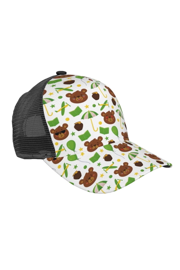 Cute Bear Pattern Trucker Hat,Baseball Cap,Sun Protection Cap,Stylish Headwear,Leisure Cap,Outdoor Sports Cap