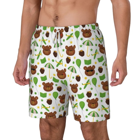 Picia Cute Bear pattern Mens Swim Trunks with Compression Liner Stretch Beach Shorts Quick Dry with Zipper Pockets No-Chafing Board Shorts-3X-Large