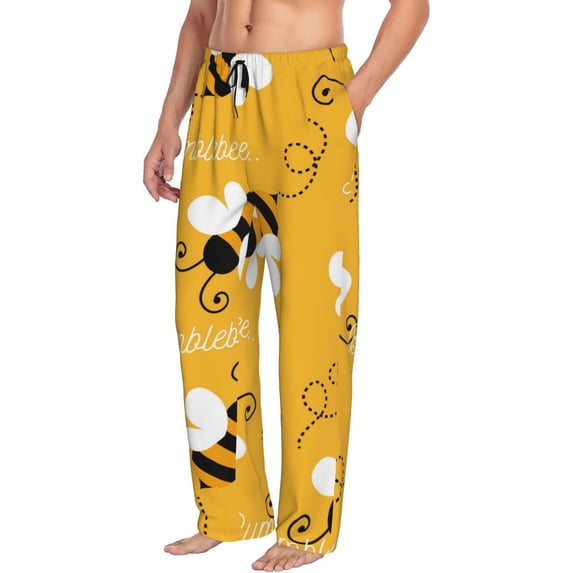 Picia Cute Bee Butterfly Yelllow Mens Soft Woven Cotton Elastic Waistband Sleep Pajama Pant Lounge Sleep Pant With Pockets And Drawstring-XX-Large