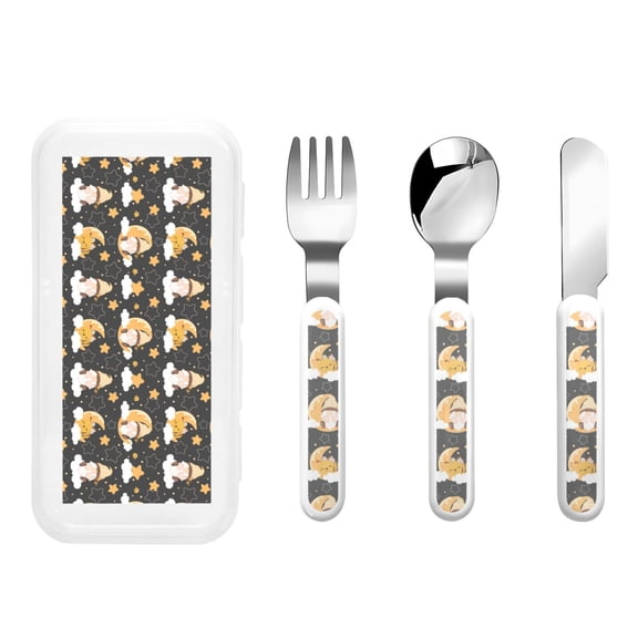 Picia Cute Bee Gnome Print Children's Knife, Fork And Spoon Set - Kids Knife Fork Spoon - Stainless Steel Kids Silverware Set - Metal Kids Cutlery Set