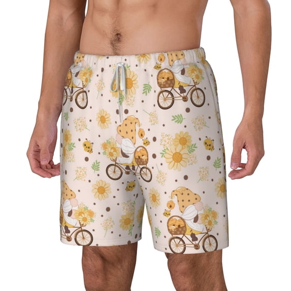 Picia Cute Bee Gnome1 pattern Mens Swim Trunks with Compression Liner Stretch Beach Shorts Quick Dry with Zipper Pockets No-Chafing Board Shorts-XX-Large