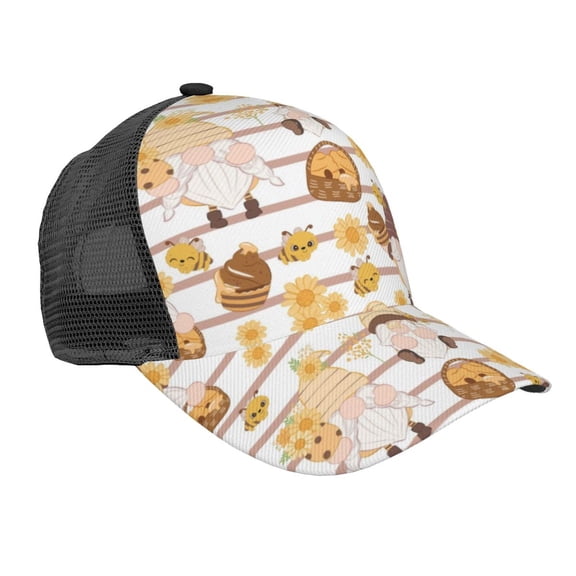 Picia Cute Bee Gnome2 Pattern Trucker Hat,Baseball Cap,Sun Protection Cap,Stylish Headwear,Leisure Cap,Outdoor Sports Cap