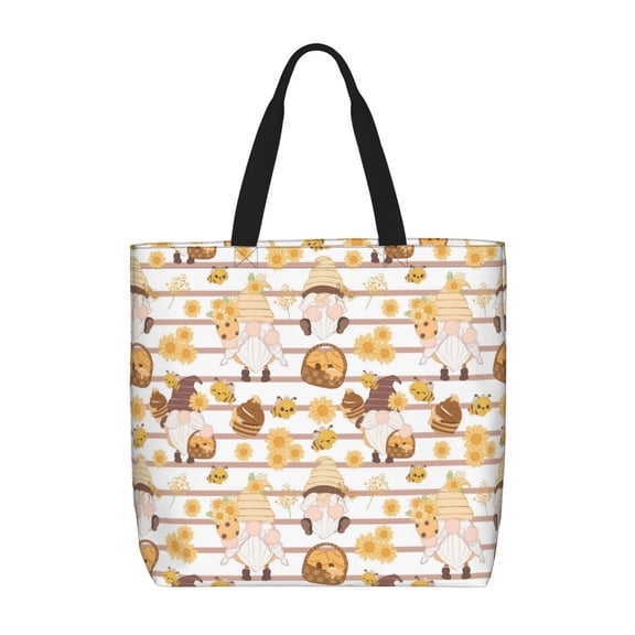 Picia Cute Bee Gnome2 for Tote Bag for Women with Zipper, Gym Tote with Compartments, Laptop Work Tote Nurse Dance Yoga Bag for Sport, Travel