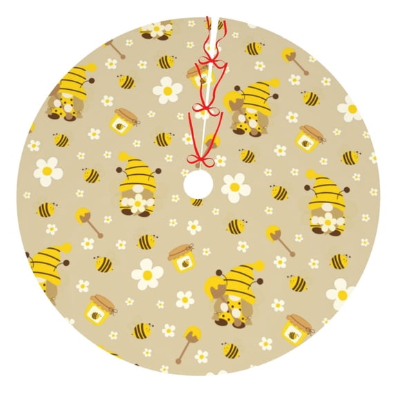 Picia Cute Bee Gnomes Print Christmas Tree Skirt , Christmas Tree Skirt Ornaments for Merry Christmas Holiday Party Decorations Indoor Outdoor-48"
