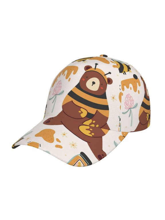 Cute Bee Honey Jar Hive Bear pattern Trucker Low Profile Hat Men Women Baseball Cap Dad Hat Adjustable Unconstructed Plain Cap