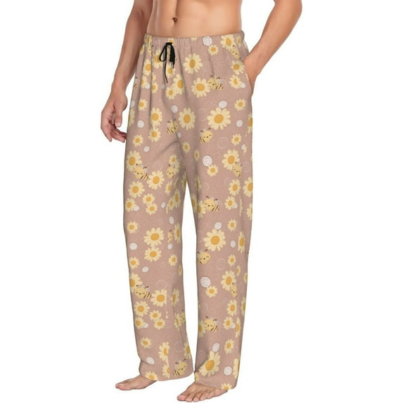 Picia Cute Bee Mens Soft Woven Cotton Elastic Waistband Sleep Pajama Pant Lounge Sleep Pant With Pockets And Drawstring-Small