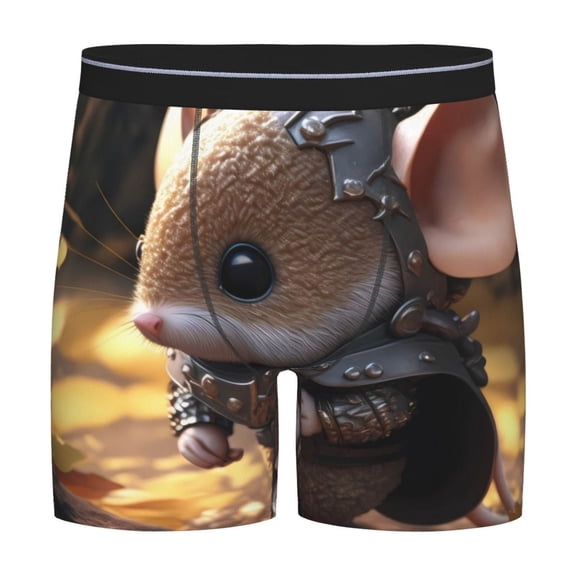 Picia Cute Big-Eared Mouse Pattern Men's Athletic Long Leg Briefs , Performance Stretch Underwear，Moisture-Wicking