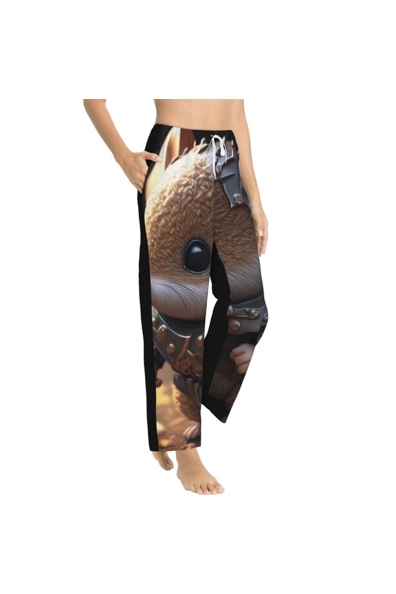 Cute Big-Eared Mouse Womens Soft Woven Cotton Elastic Waistband Sleep Pajama Pant Lounge Sleep Pant With Pockets And Drawstring-Small