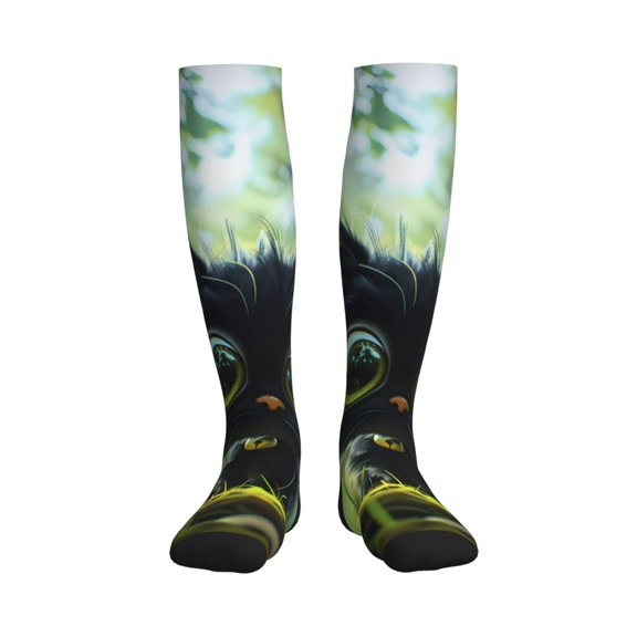 Picia Cute Big-Eyed Black Cat Printed Sports Compression Socks - 15-20mmHg Graduated Compression, High-Performance Soft and Breathable Socks for Men and Women