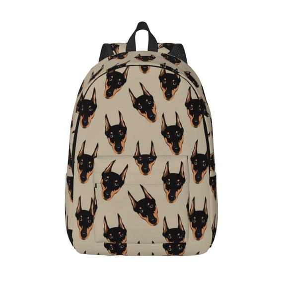 Picia Cute Black Dog Printed Canvas Daypack - Stylish and Durable Vintage Compact Backpack - Class, Work, Travel, or Laptop Bookbag,Organized Compartments-Medium