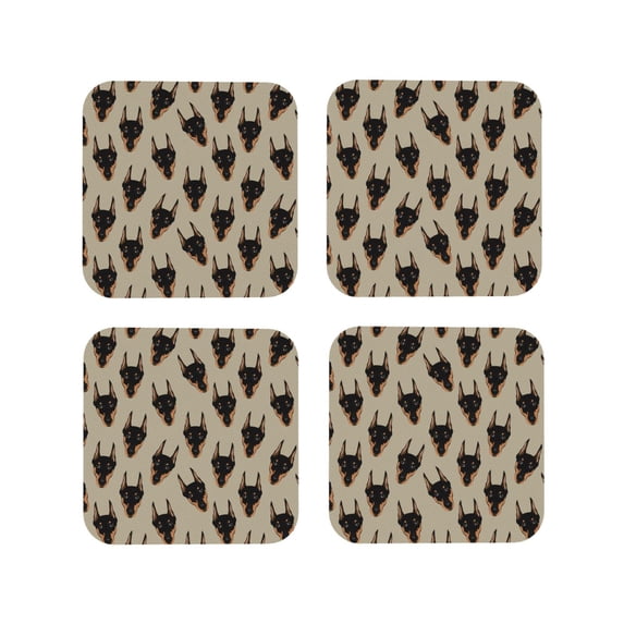 Picia Cute Black Dog Printed Leather Coasters for Drinks, 4" Drink Coasters Set of 4 for Tabletop Protection, Handmade Luxurious Home Décor and Housewarming Gift -Square