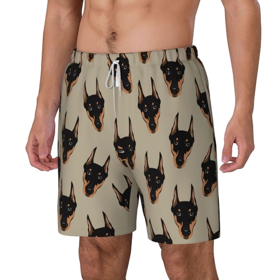 Picia Cute Black Dog pattern Mens Swim Trunks with Compression Liner Stretch Beach Shorts Quick Dry with Zipper Pockets No-Chafing Board Shorts-Medium