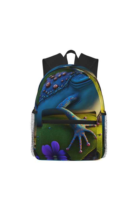 Cute Blue Frog Large Capacity Backpack Classic Style Backpack Casual Backpack Water-Resistant School Work Travel Outdoor Backpack