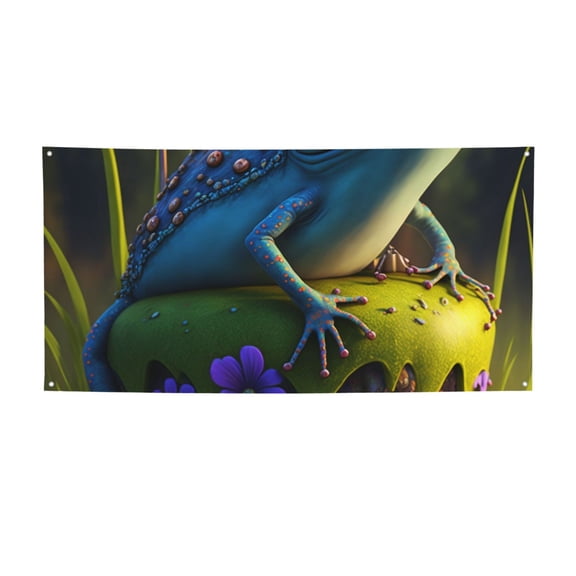 Picia Cute Blue Frog Pattern Party Banner, Festive Decoration, Holiday Banner, Celebration Decor, Event Banner, Reusable Party Banner-Small