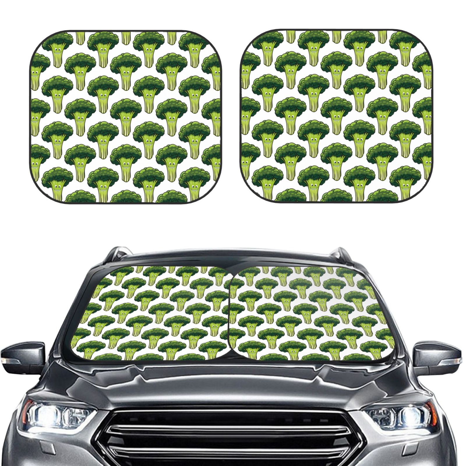 Picia Cute Broccoli 2 Piece Car Windshield Sun Shade Foldable
