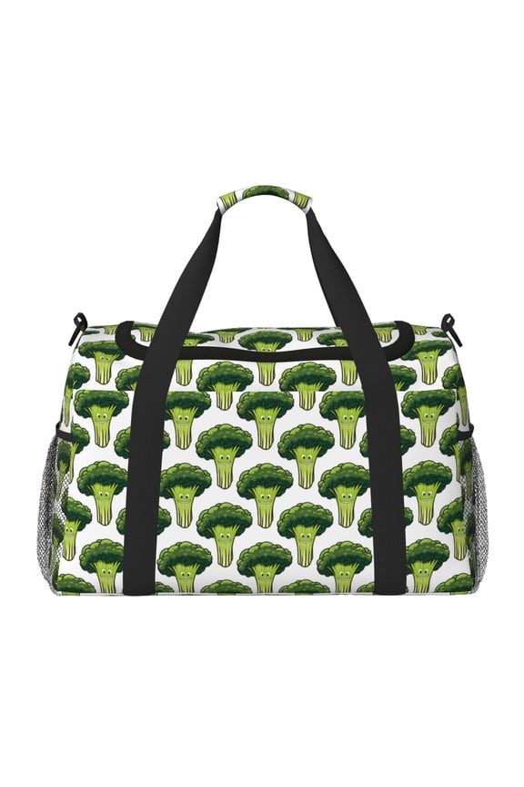 Cute Broccoli Print Travel Duffle Bag,Weekender Bags for Women with Shoe Compartment, Gym Duffel Bag with Wet Pocket, Hospital Bags for Labor and Delivery